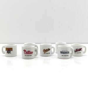 Lot of 7 VTG MLB Mini Ceramic Coffee Mugs Pirates Phillies Orioles More 1.25"